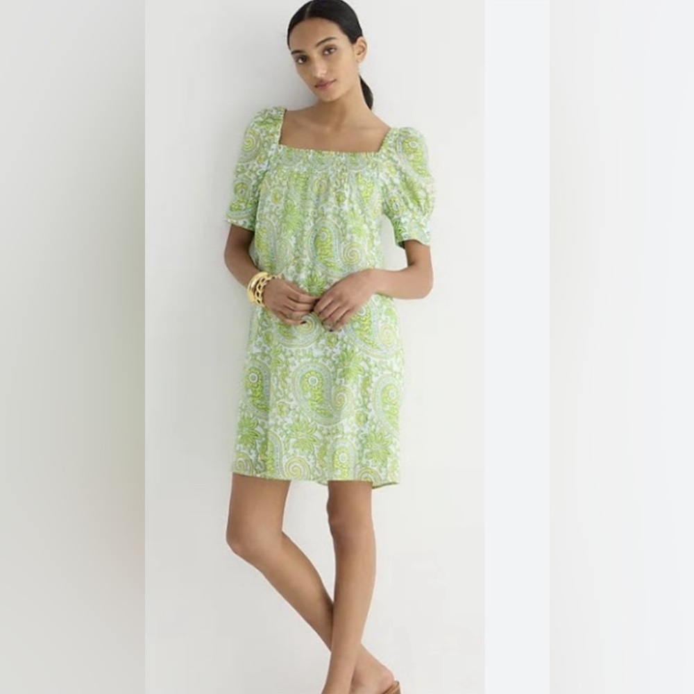 SZ Blockprints™ X J.Crew squareneck puff-sleeve mini dress in citrus paisley M